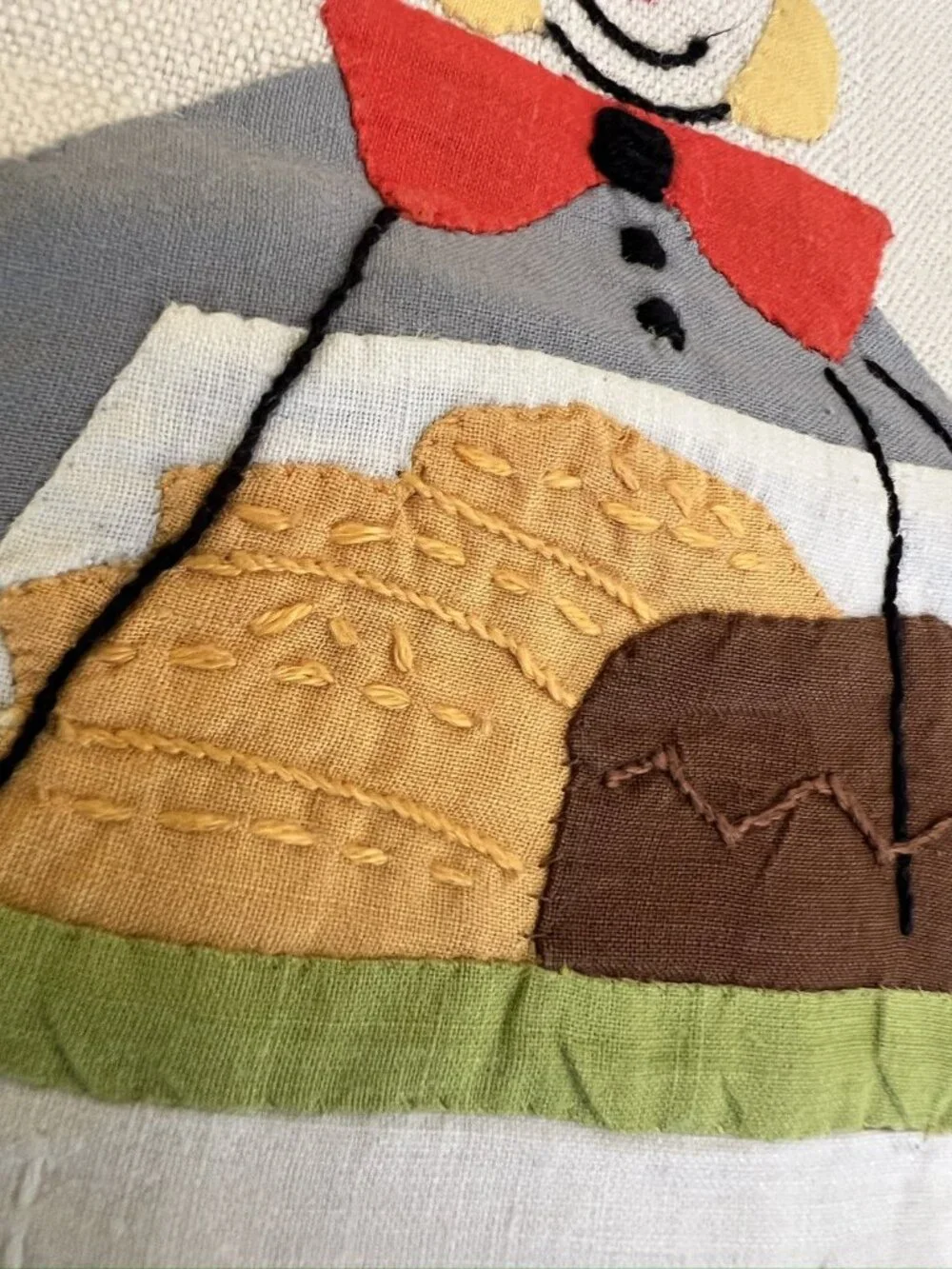Vintage Jamaican Allsides Workroom Applique Linen Tea Towels Pair Folk Art Set